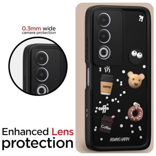 Image of Bintage Cute Fun Taddy Cartoon 3D Ball Bear Milk Donut Coffee Cup Silicon Case Full Body & Camera Protection Back Cover Compatible for Oppo A3 Pro 5G - Black