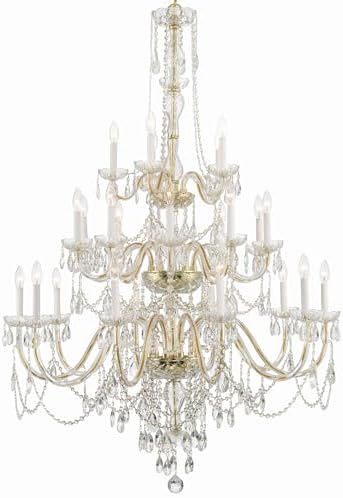 Traditional Crystal 25 Light Hand Cut Crystal Polished Brass Chandelier