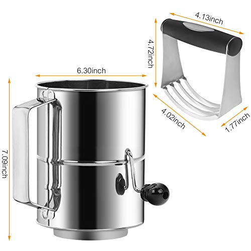 Flour Sifter 8 Cup Stainless Steel Rotary Hand Crank with 16 Fine Mesh Screen Baking Sifter - Thumbnail 2