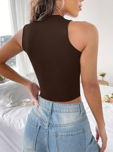 Image of LovelyWholesale Women Sexy Cut Out Crop Tank Tops Crew Neck Summer Sleeveless Top