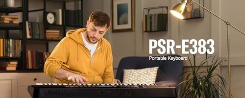Image of Yamaha PSR-E383 Digital Electronic Keybaord 61 Keys with Blueberry KB-50 Bag, R-12-Stand,Dust Cover