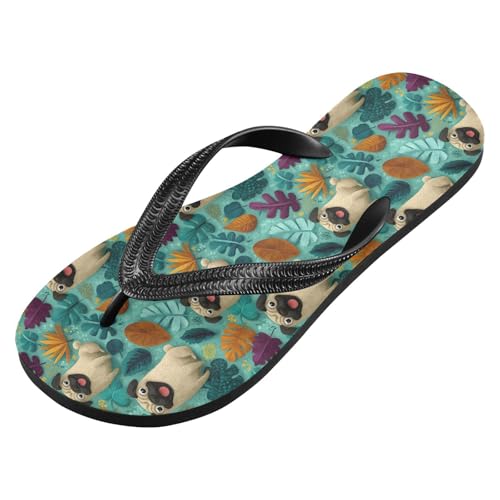 Flip Flop Sandals Floral Pug Print for Women Men Beach Outdoor XS2