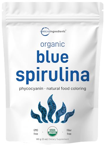 Image of Organic Blue Spirulina Powder (Phycocyanin Extract), 60 Servings - No Fishy Smell, 100% Vegan Protein from Blue-Green Algae, Natural Luminous Food Coloring for Smoothies, Baking, Drinks & Cooking