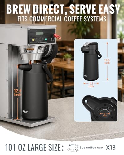 Image of GiNT 3L Airpot Coffee Dispenser with Pump, Insulated Coffee Carafe for Hot Liquids, Stainless Steel Vacuum Insulated Pump Dispenser for Hot /Cold Beverages, Home Office Commercial Outdoor Use(101oz)