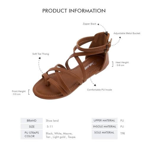 Image of Shoe Land Gladiator Sandals for Women - Strappy Flat Sandals with Ankle Strap & Back Zipper | Fisherman Thong Strappy Style for Walking, & Daily Wear | Trendy 2025 Summer