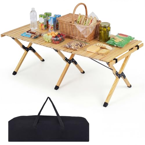 GYMAX Pine Wood Folding Camping Table