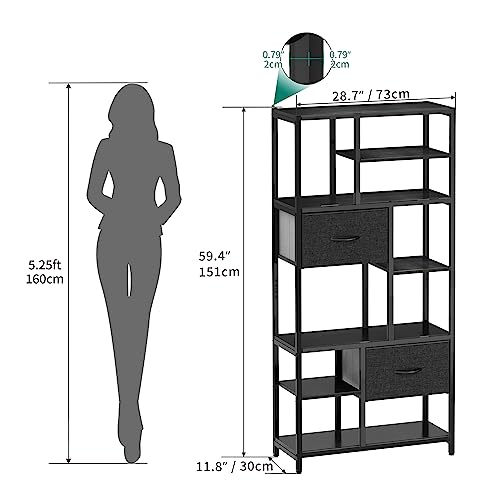 YITAHOME-Libreria-libreria-a-7-ripiani-con-cassetti-da-pavimento-scaffale-industriale-con-telaio-in-acciaio-per-soggiorno-ufficio-studio-corridoio-cucina-nero