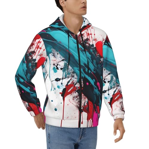Sweat à capuche homme manches longues veste zippée motif éclaboussures peinture abstrait