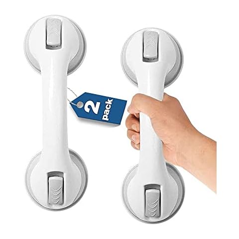 Shower Handles - 12’’ Youmotu Shower Safety Bars Suction for Elderly/Seniors Handicap Bath Handles for Tub for Bathroom Walls Gray (2-Pack) Cover