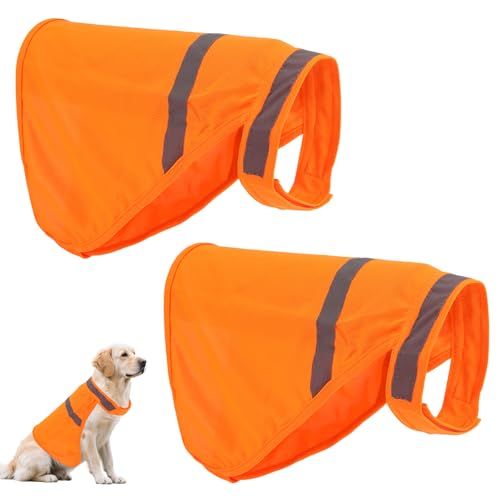 2pcs Dog Hunting Reflective Vests, Medium Size High Visibility Bright Orange Hi Vis Dog Safety Vests Suitable Security Jacket for Outdoor Training Jogging Hunting Activities