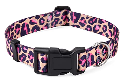Mihqy Hundehalsband, Verstellbares, Weich & Komfort Hunde Halsband, Böhmisches, Blumen, geometrisches, Stammes Design, für Kleine, Mittlere und Große Hunde(Rosa Leopard,S)