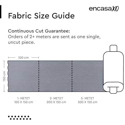 Image of Encasa XO Corduroy Fabric by the Meter, 59 inch Wide Premium 238 GSM Polyester Upholstery & Sewing Material, Soft Ribbed B Grey Fabric for Sofa /Cushion Covers, Trousers, Curtains & DIY Crafts