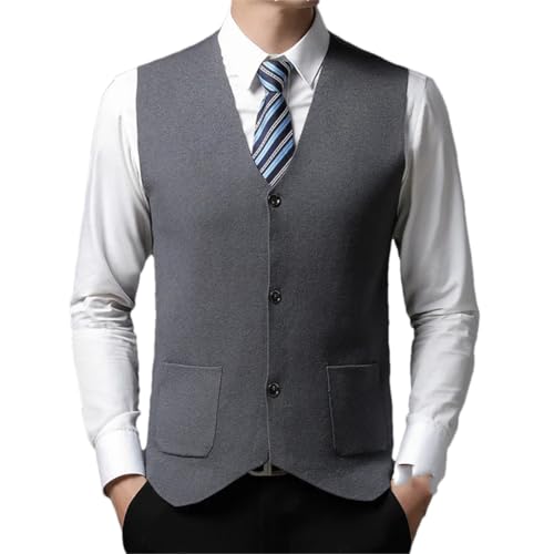 Men's Solid Color Single-Breasted Casual Cardigan, V-Neck Pocket Stitching Wool Vest