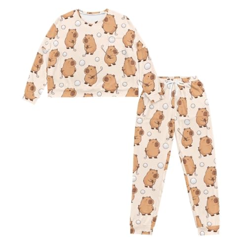 Image of Women's Pajamas Set Soft 2 Piece Loungewear Long Sleeve Pj Set Matching Sleepwear with Pockets for Women Plus Size