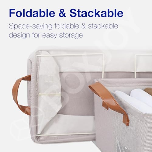 Image of BOXJOY Pack of 1 Premium Storage Organiser Box for Clothes with Strong Steel Frame & Handle, Foldable Closet Basket for Wardrobe, Cupboard, Almirah Shelves, Home Essentials for Boys Girls Cloth