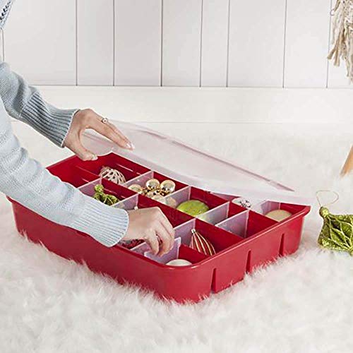 Sterilite 20 Compartment Christmas Holiday Ornament Storage Box, Red (6 Pack) #TOP4