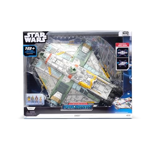 Star Wars Micro Galaxy Squadron Ghost - Vehículo de 15 pulgadas con luces y sonidos activados por movimiento y botón, más cuatro accesorios de microfiguras de 1 pulgada