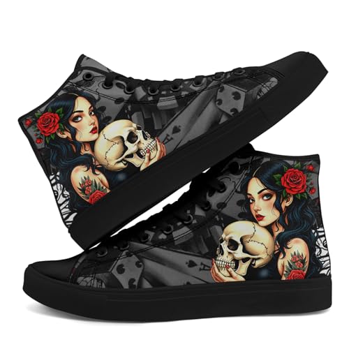 Unisex Skull Shoes High Tops Canvas Sneaker Classic Lace Up Fashion Shoes Casual Flat Walking Shoes4