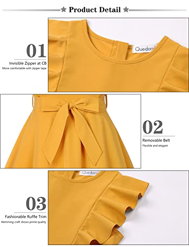 Quedoris Girls Ruffle Trim Sleeveless Belted Dress With Zipper Ginger 130Y #TOP4