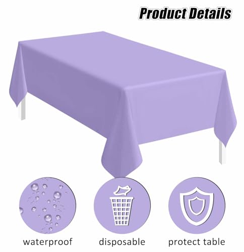 Image of SietDESEO 2 Pack Light Purple Plastic Tablecloth Rectangle 54 x 108 Lavender Disposable Table Cloth Plastic Lavender Table Cover for Wedding Baby Shower Party Decorations