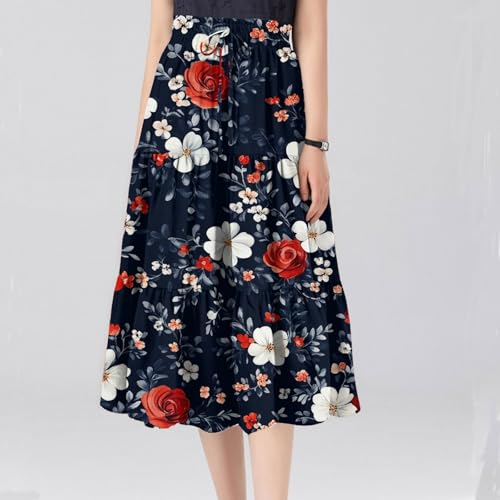 Skirts for Women Beach Vacation Casual Summer Fake Drawstring Floral Pleated A Line Boho Cute Tiered Skirts2