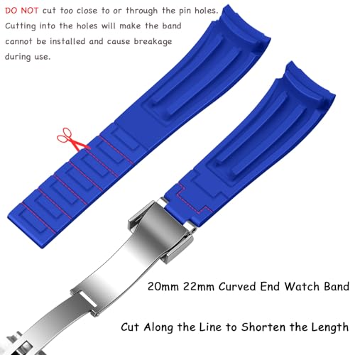 Image of Juntan 18mm 20mm 21mm 22mm Curved End Rubber Watch Band, Tapered Silicone Curved Replacement Watch Strap for Men Women with Metal Classic Diving Buckle