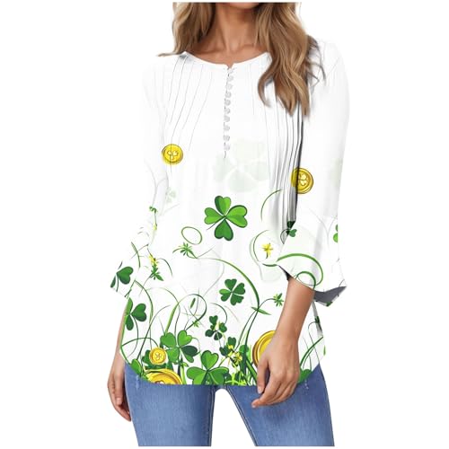 St Patrick's Day Sportshirt Damen Kurzarm O-Ausschnitt T-Shirt Mode Kleeblatt Muster Langarmshirt Irischen Shamrock Basic Tee Tops Tops Lá Fhéile Pádraig Sona Duit Sommershirts für Frauen, #13verde, S