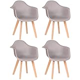 EGOONM 4er Set Esszimmerstühle Armlehne Retro Stuhl Holzbeinen Stuhl im nordischen Stil-Grau