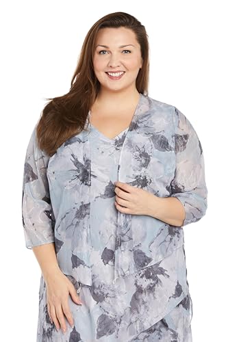 Image of R&M Richards Women's Elegant Floral Chiffon High-Low Dress W /Shimmer Accents & Coordinating Bolero