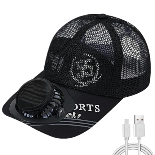 Credelin Chapeau à large bord avec ventilateur solaire, casquette de baseball pour hommes avec ventilateur rechargeable à 3 vitesses réglables, chapeau de...