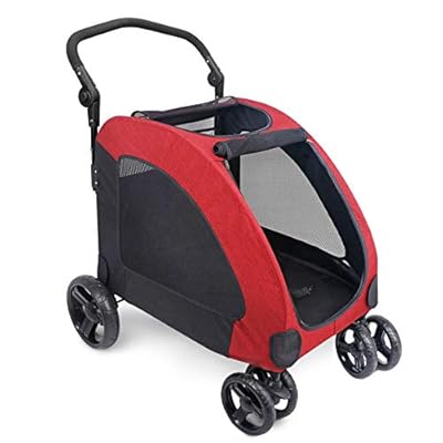 IREENUO Dog Stroller, 4 Wheels Pet Jogger Wagon Foldable Cart, Adjustable Handle, Zipper Entry, Skylight Window Stroller Suitable for Variety Roads with Back Pocket for Medium Large Dog Traveling Red