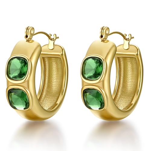 Image of FRUMOS 18K Gold Plated Chunky Hoop Earrings for Women Fashion Thick Gold Hoops Set Jewelry for Birthday Christmas Gifts
