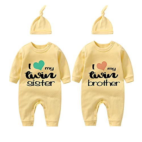 YSCULBUTOL Baby Twins Bodysuit Cute Baby Sister Brother Outfit Girl Funny Baby Romper Baby Girl Clothes Set - Main Image