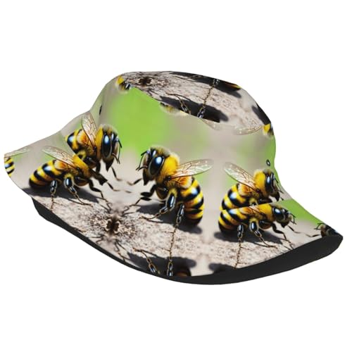 Cute Little bee Adult Unisex Sunshade Bucket hat, Non-Shrinking, Lightweight, Breathable, Foldable, Easy to Store Black2