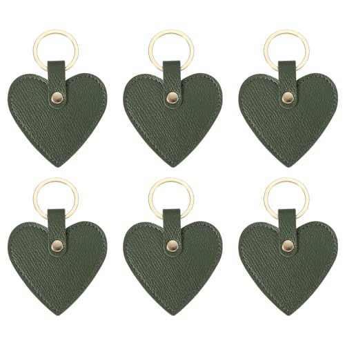 Porte-clés en cuir en forme de cœur vert lot de 6 pour cadeaux carte d'identité