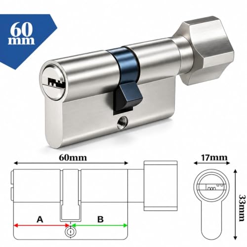 Hengsong Knaufzylinder 30/30 Zylinderschloss 60mm mit 8 Schlüsseln | Zinklegierungskern...