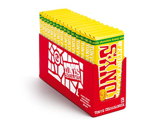 Tony's Chocolonely 32% Milk Chocolate Bar with Honey Almond Nougat, 6.35 Ounce, 15 Pack