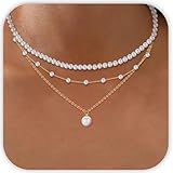 PEALICIOUS Gold Pearl Necklace Dainty Pearl set Jewelry for Women, Trendy Pearl Choker Necklaces 14K White Pearl Pendant Necklaces for Teen Girls Bridesmaid Gifts Wedding Jewelry