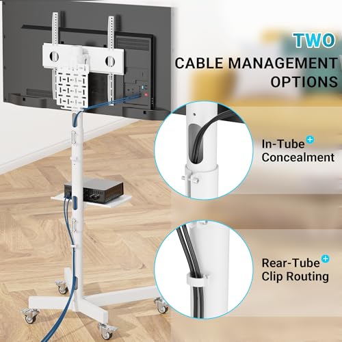 Image of BONTEC Rolling TV Stand with Pegboard Storage for 32-65 Inch TVs, Holds, Height Adjustable Mobile TV Cart on Metal Wheels with Shelf & Cable Management,Holds up to 88 lbs, Max VESA 400x400mm, White