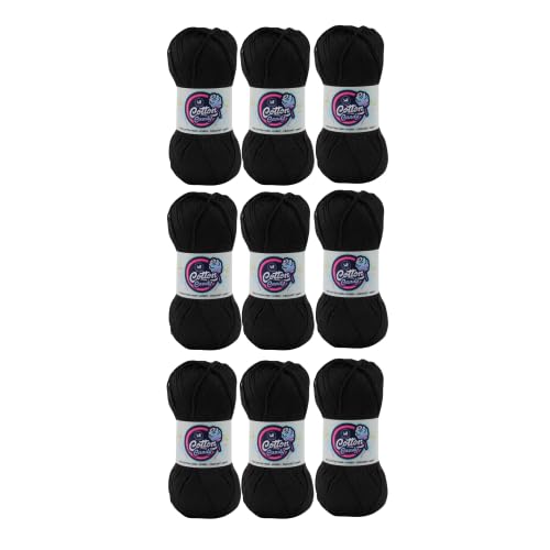 Image of NESTNHAVEN Cotton Candy 100% Cotton Yarn - (100g, 185 Meters) - Luxury Yarn for Crochet, Amigurumi, Embroidery, Toys, Garments, Flowers and Hobby, Projects. (Black) | (900 Gm)