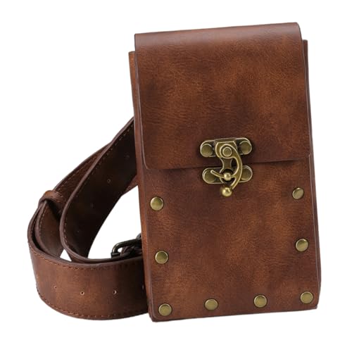 Riñonera de cuero marrón para senderismo y deportes al aire libre bolsa pequeña retro