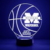 Custom University of Michigan (UMich) Wolverines Basketball LED Sign Night Light Lamp, Remote, Personalized Text, Officially Licensed from The CLC by Mirror Magic Gifts, Made in The USA
