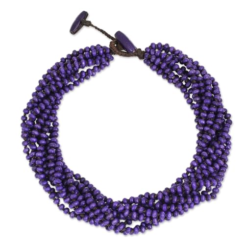 NOVICA Artisan Handmade Wood Torsade Necklace Purple Beaded Jewelry Recycled Thailand Nature Eco Friendly [19 in min L x 20.5 in max L x 1 in W] ' Nan Belle'