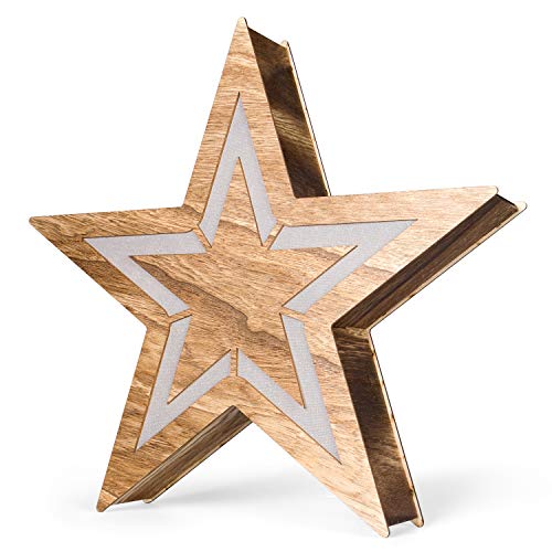 SnowEra LED Madera Decoración, decoración navideña, iluminación de Navidad con 10 LED 's con pilas  Luz cálida color blanco, Forma: Estrella 3  50 cm  FSC 100%