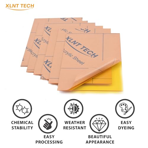 Image of 6 PCS Yellow Transparent Cast Acrylic Sheets 8 inch x 12 inch x 0.118 inch, Plexiglass Plastic Sheet for Laser Cutting, Engraving Signs, DIY Projects.
