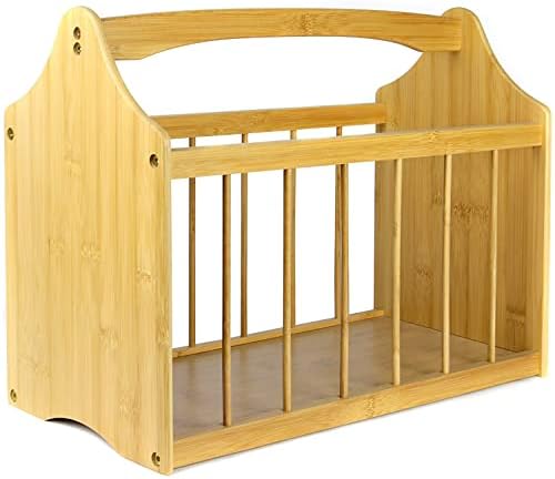 T-Jaras Magazine & Newspaper-Books Rack Bamboo Wooden Storage Basket with Handle- Living Room Reading Storage Material
