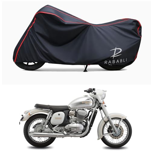 Image of Waterproof Bike Body Cover Compatible for | Jawa Dual Channel Disc | Taffeta Fabric, Red Piping Design, Bottom Elastic Fit | Dustproof, Sun UV & Rain Protection for All Bikes
