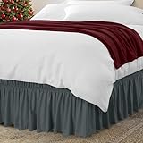 Utopia Bedding Queen Elastic Bed Ruffle - Easy Wrap Around Ruffle - Microfiber Bed Skirt with Adjustable Elastic Belt 16 Inch Tailored Drop - Hotel Quality Bedskirt, Fade Resistant (Queen, Grey)