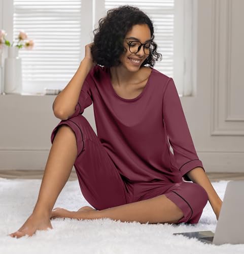 Image of PrinStory Womens Pajama Sets Capri Pjs Soft Lounge Sets XS-4XL