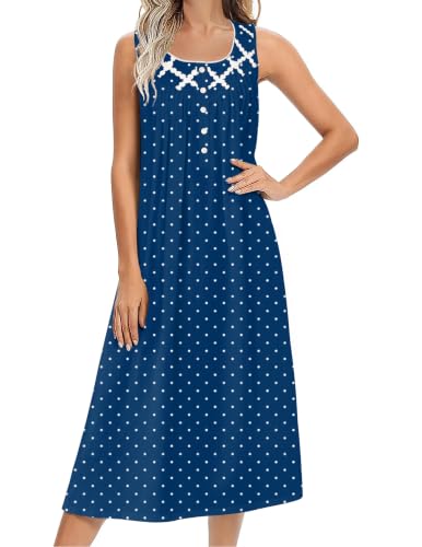 Image of Ekouaer Nightgowns for Women Cotton Long Night Gown Sleeveless Sleep Dress Victorian Nightdress Ladies Sleepwear